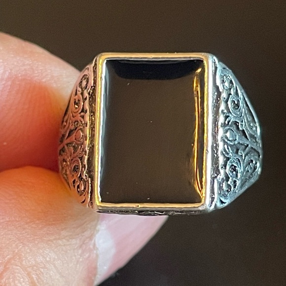 Trendy black obsidian S925 silver ring - Picture 5 of 8